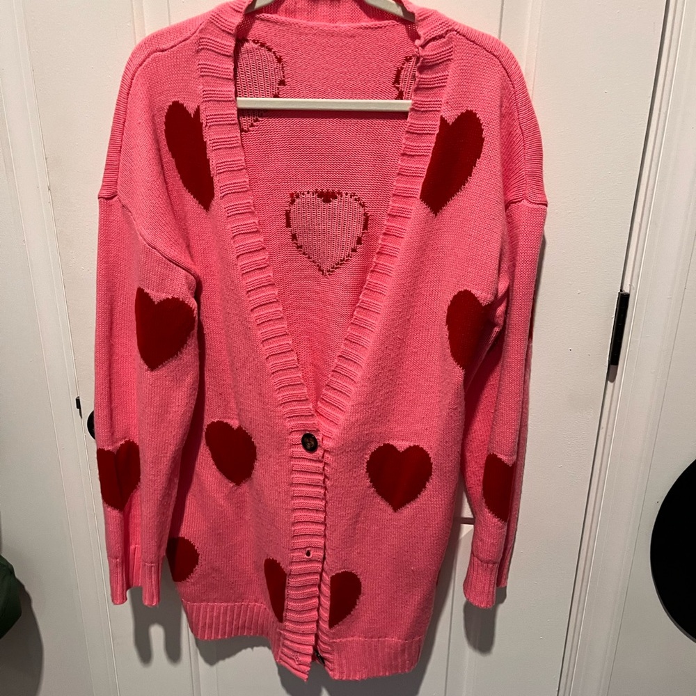 Pink Heart Patterned Women's Sweater